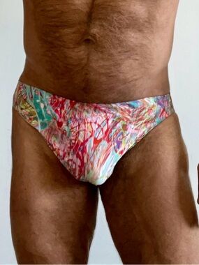 Men's Multicolor Abstract Print Swim Briefs, Unlined, Small